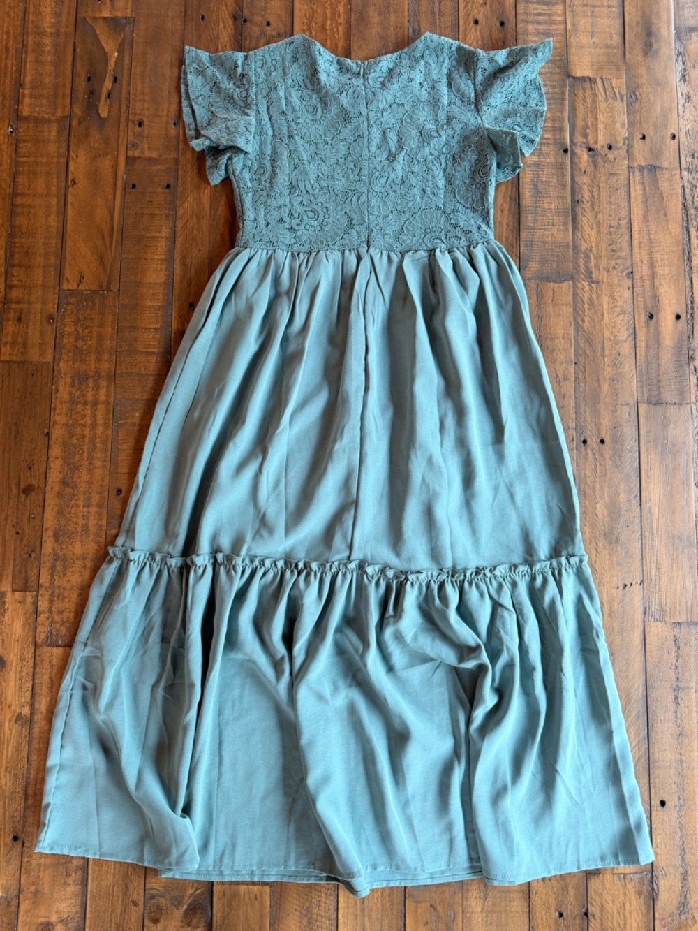 Girls Sage Green Lace Maxi Dress XL Boho Flower Girl Easter Dress - Picture 7 of 7